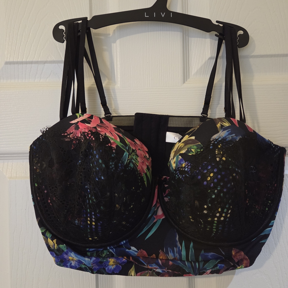 Cacique Black Multicolor Floral Multi-Way Strapless